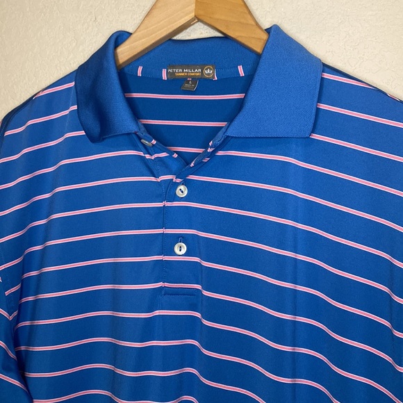 Peter Millar Summer Comfort Blue Pink Stripped Golf Polo L - Picture 3 of 8
